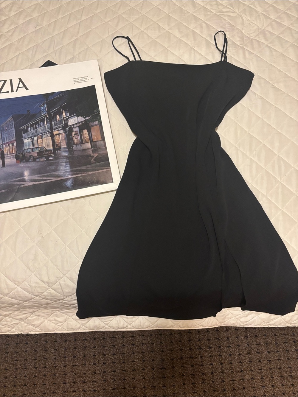 Babaton by Aritzia Black Midi Slip Slit Dress with Thin Detail Straps